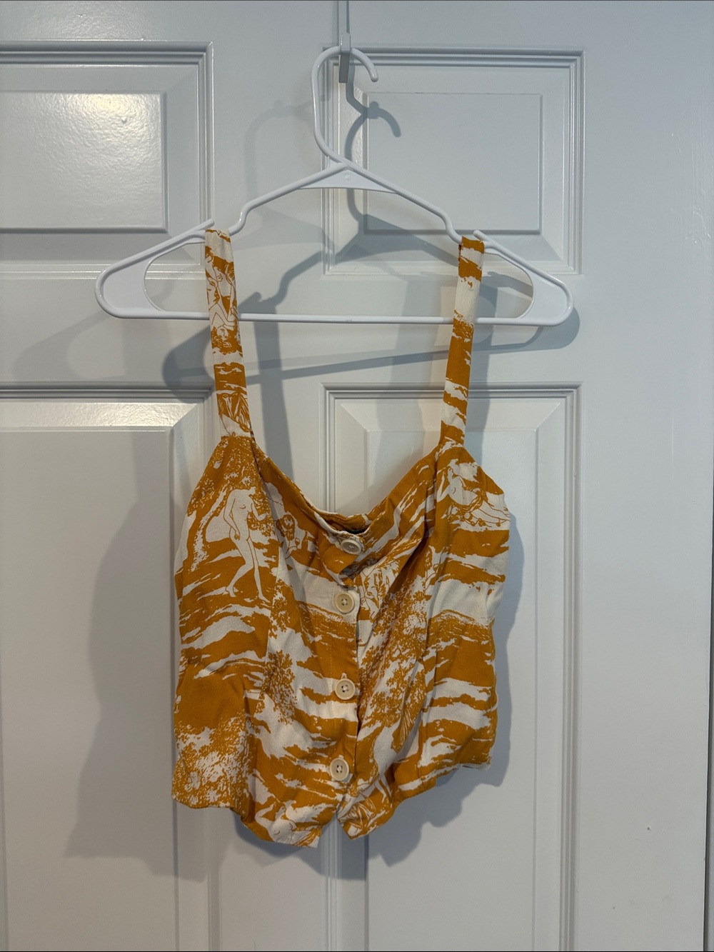 Reformation Mustard and White Printed Button-Front Tank Top